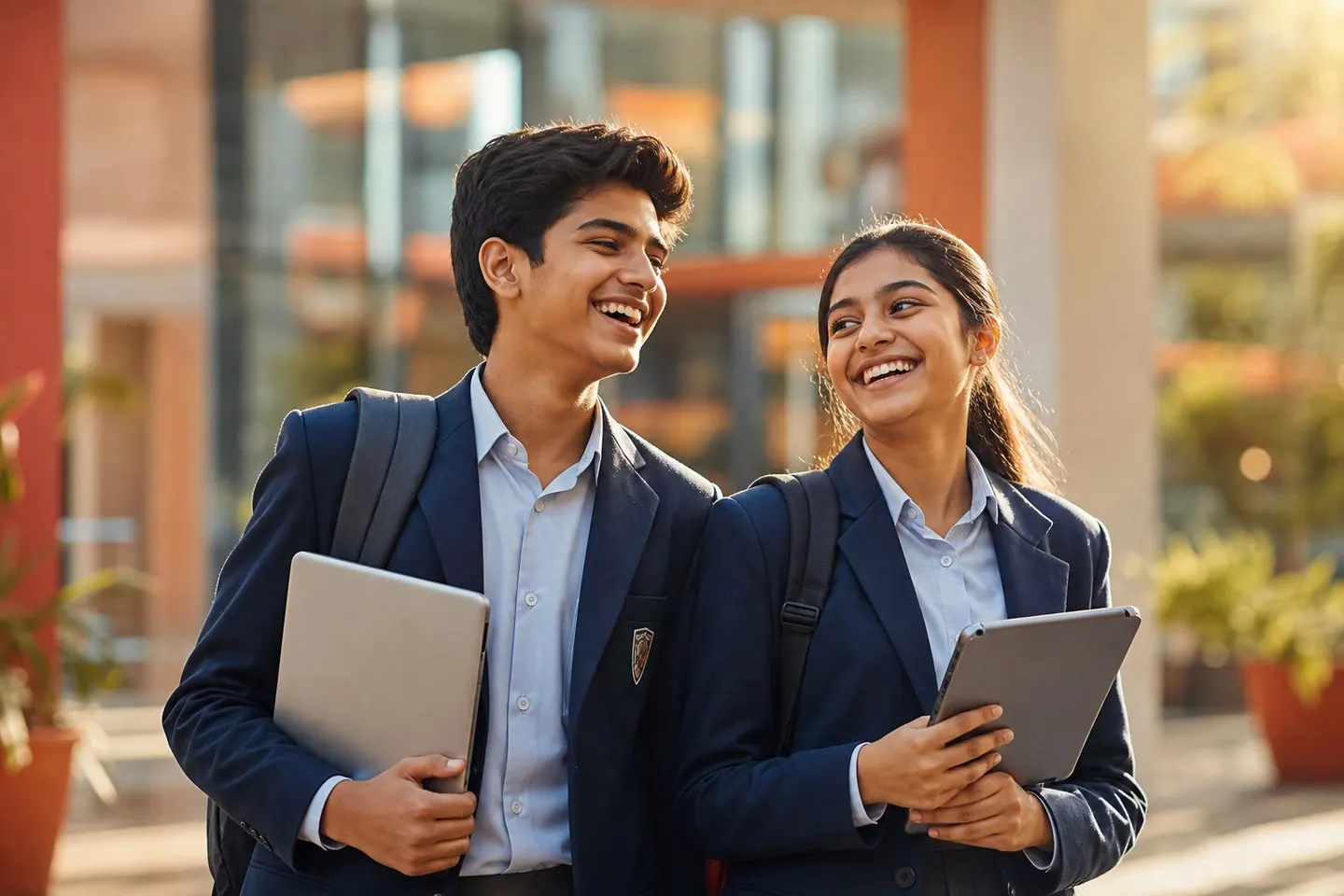 Students using Sarasvi on laptop and tablet on campus
