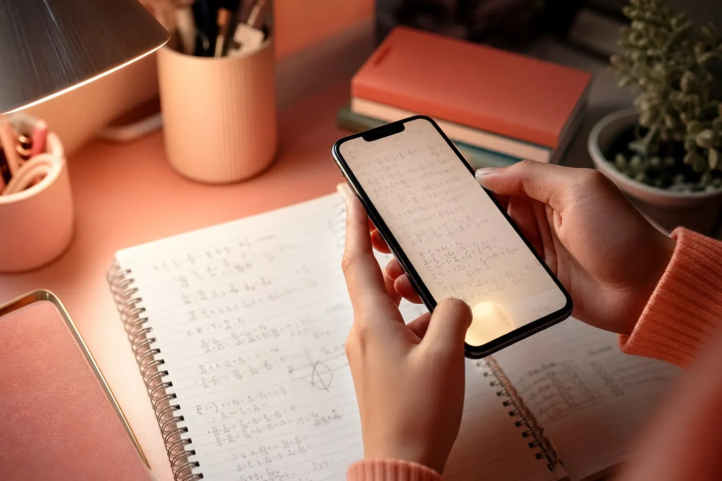 Student scanning handwritten homework with the phone camera